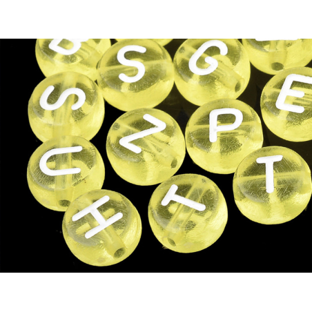 Acheter 200 perles rondes en plastique - lettres alphabet - jaune transparent - 7 mm - 3,99 € en ligne sur La Petite Epicerie...