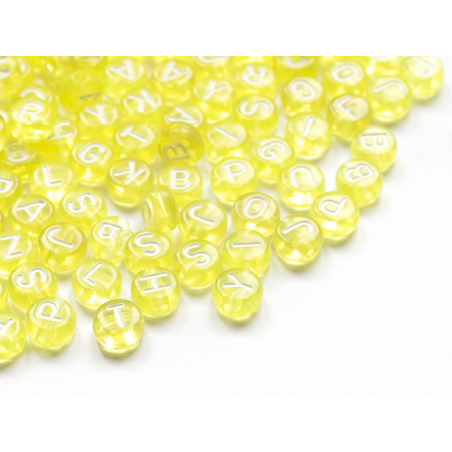 Acheter 200 perles rondes en plastique - lettres alphabet - jaune transparent - 7 mm - 3,99 € en ligne sur La Petite Epicerie...