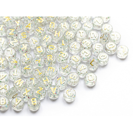 Acheter 200 grosses perles rondes en plastique - lettres alphabet - paillettes et or - 10 mm - 7,99 € en ligne sur La Petite ...