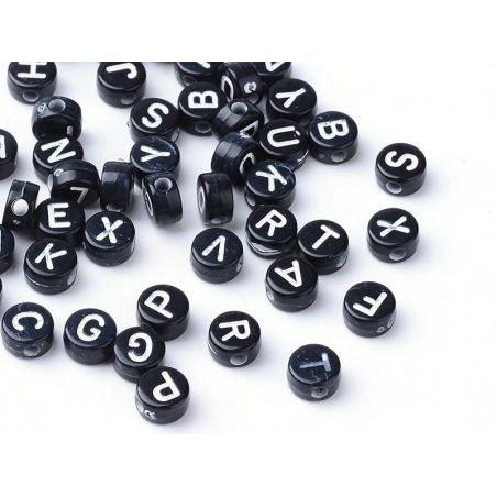 Acheter 200 perles rondes en plastique - lettres alphabet - noir et blanc - 7 mm - 7,99 € en ligne sur La Petite Epicerie - L...