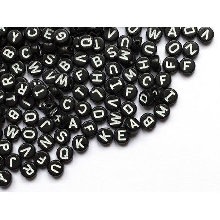 Acheter 200 perles rondes en plastique - lettres alphabet - noir et blanc - 7 mm - 7,99 € en ligne sur La Petite Epicerie - L...