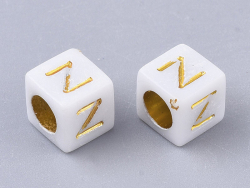 Acheter 200 mini perles carrées - cubes en plastique - lettres alphabet - blanc et doré - 4,5 mm - 3,99 € en ligne sur La Pet...