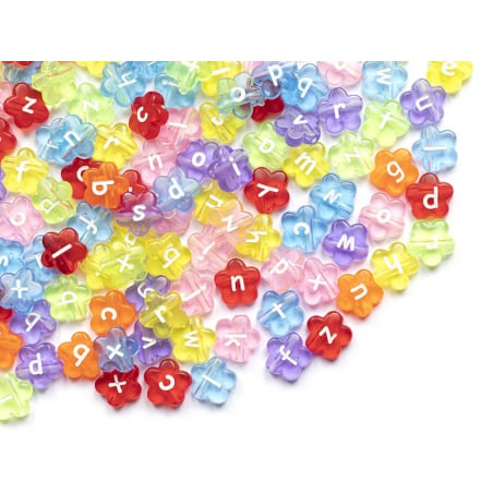 Acheter 200 perles fleurs en plastique - lettres alphabet - mix couleur transparentes - 12 mm - 8,99 € en ligne sur La Petite...