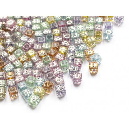 Acheter 200 perles carrées - cubes en plastique - lettres alphabet - couleurs transclucides automnales - 6 mm - 3,99 € en lig...