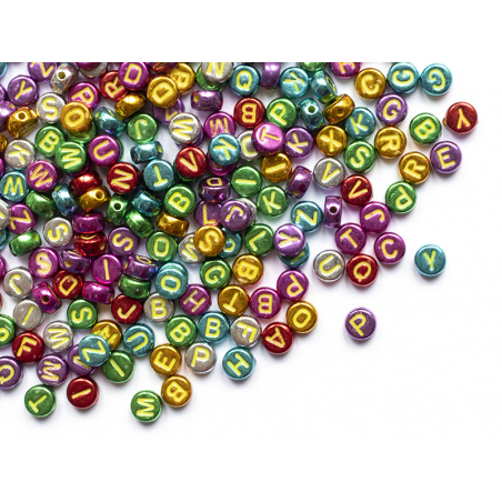 Acheter 200 perles rondes en plastique - lettres alphabet - couleurs métallisés - 7 mm - 3,99 € en ligne sur La Petite Epicer...