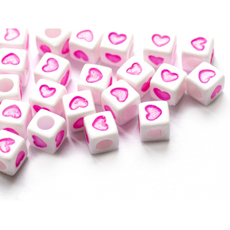 Acheter 20 perles en plastique cubes symbole coeur - rose flashy - 7 mm - 1,19 € en ligne sur La Petite Epicerie - Loisirs cr...