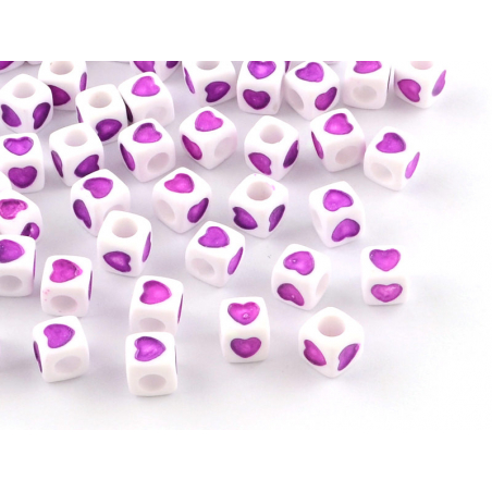 Acheter 50 perles en plastique cubes symbole coeur - rose magenta - 7 mm - 1,19 € en ligne sur La Petite Epicerie - Loisirs c...