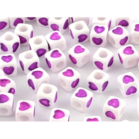 Acheter 50 perles en plastique cubes symbole coeur - rose magenta - 7 mm - 1,19 € en ligne sur La Petite Epicerie - Loisirs c...
