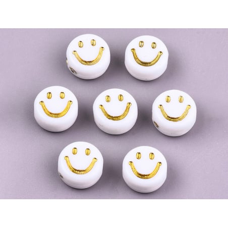 Acheter 20 perles en plastique rondes symbole sourire - blanc et doré - 7 mm - 0,99 € en ligne sur La Petite Epicerie - Loisi...