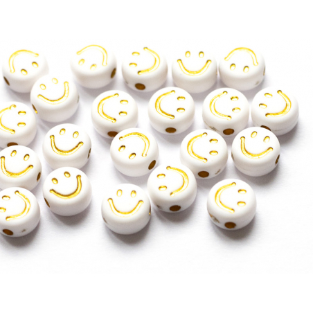 Acheter 20 perles en plastique rondes symbole sourire - blanc et doré - 7 mm - 0,99 € en ligne sur La Petite Epicerie - Loisi...