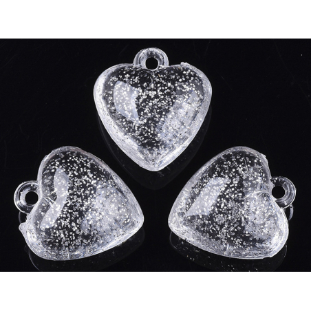 Acheter 10 perles en plastique - coeur transparents à paillettes - 22 mm - 2,29 € en ligne sur La Petite Epicerie - Loisirs c...