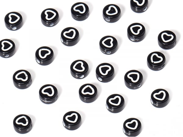 Acheter 20 perles rondes en plastique - cœurs - noir et blanc - 0,99 € en ligne sur La Petite Epicerie - Loisirs créatifs