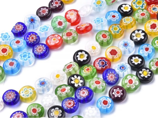 Acheter 20 perles millefiori en verre - rond plat - 8x3 mm - 2,79 € en ligne sur La Petite Epicerie - Loisirs créatifs