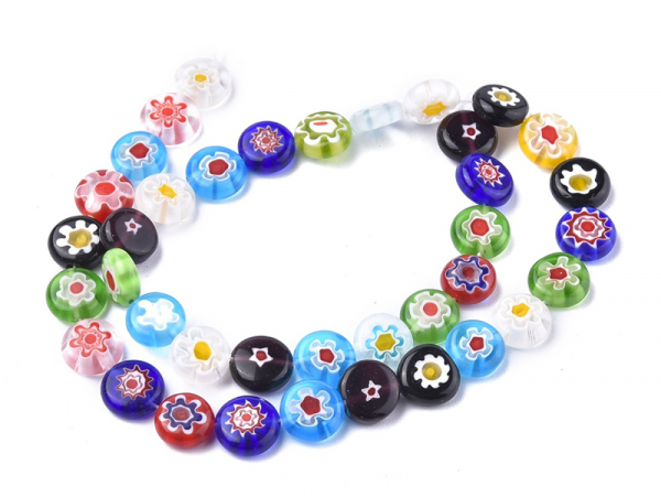 Acheter 20 perles millefiori en verre - rond plat - 10x4 mm - 4,39 € en ligne sur La Petite Epicerie - Loisirs créatifs