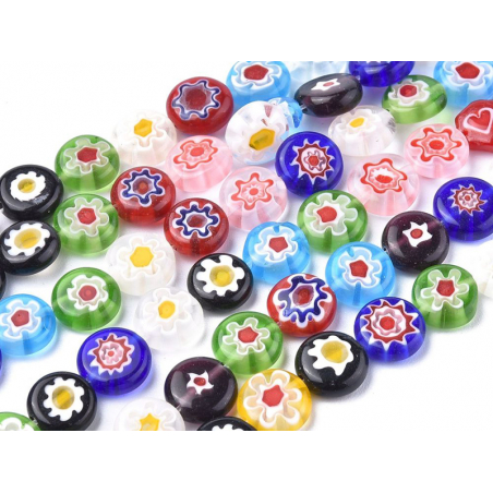 Acheter 20 perles millefiori en verre - rond plat - 10x4 mm - 4,39 € en ligne sur La Petite Epicerie - Loisirs créatifs