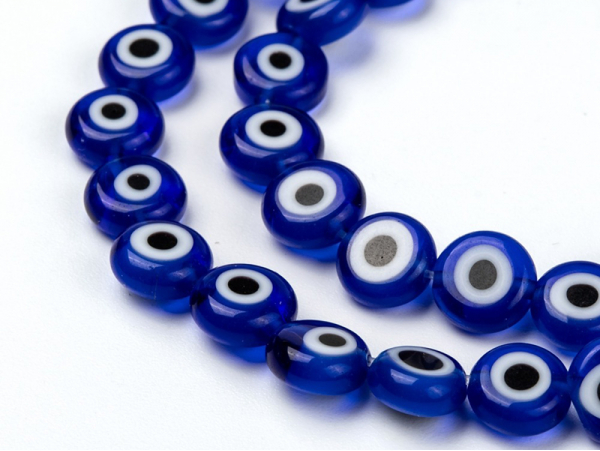 62 perles rondes oeil turc bleu foncé en verre, 6 mm - Perles à tout va