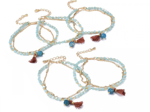 Acheter Bracelet multirangs - tons de bleu - doré à l'or fin 18 K - 6,99 € en ligne sur La Petite Epicerie - Loisirs créatifs