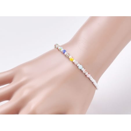 Acheter Bracelet blanc à perles millefiori en verre - 6,99 € en ligne sur La Petite Epicerie - Loisirs créatifs