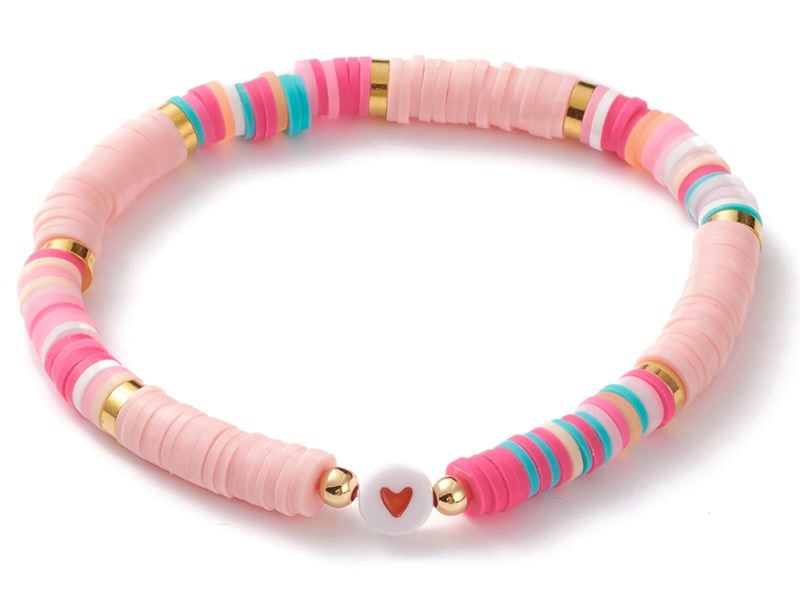 Bracelet perles Heishi 'Coeurs Corail' - Enfant - Bracelet enfant