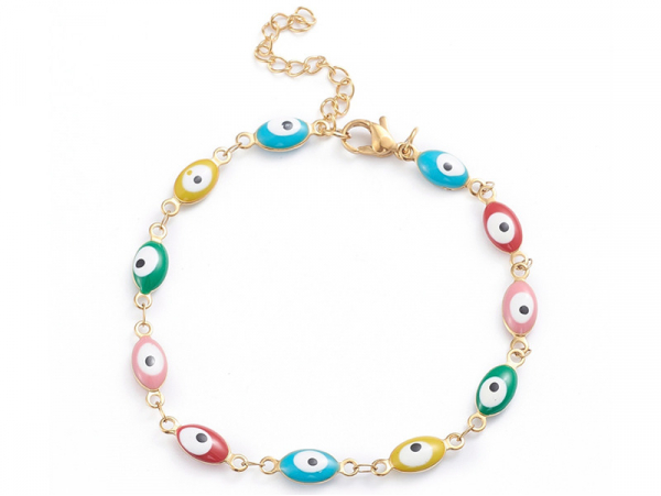 Acheter Bracelet chainette avec yeux porte bonheur émaillés - acier 304 - 6,99 € en ligne sur La Petite Epicerie - Loisirs cr...