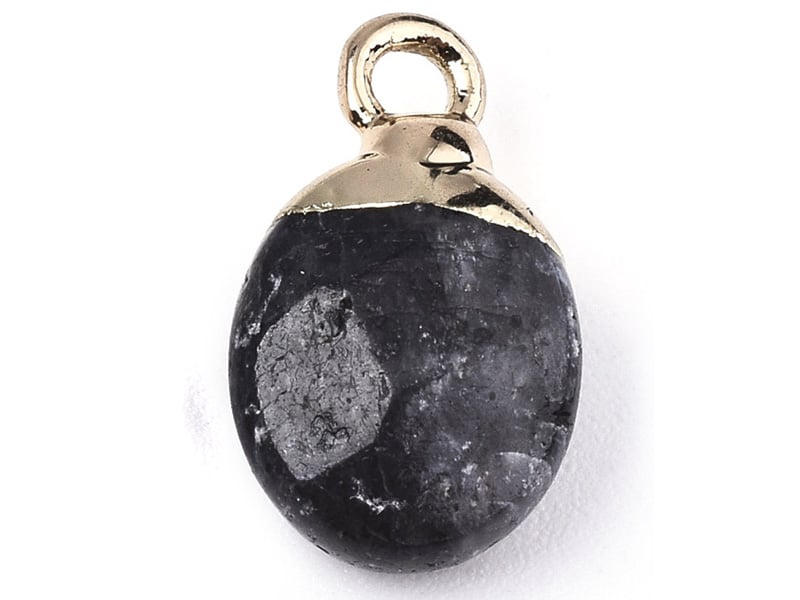 Pendentif en pierre naturelle - labradorite noire - ovale - 15 x 8 mm