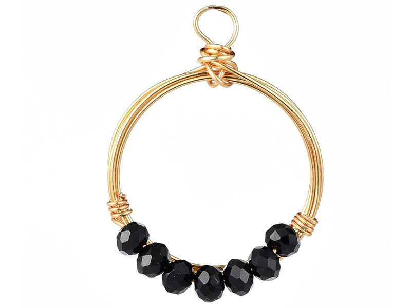 Acheter Pendentif rond avec perles à facettes - noir - Doré à l'or fin 18K - 1,19 € en ligne sur La Petite Epicerie - Loisirs...