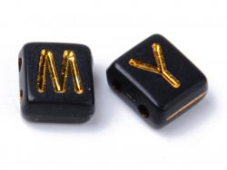 Acheter 200 perles rectanglulaires en plastique - lettres alphabet - noir et doré - 8 mm - 5,99 € en ligne sur La Petite Epic...