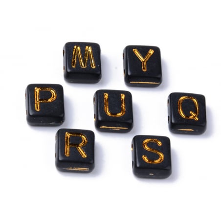 Acheter 200 perles rectanglulaires en plastique - lettres alphabet - noir et doré - 8 mm - 5,99 € en ligne sur La Petite Epic...