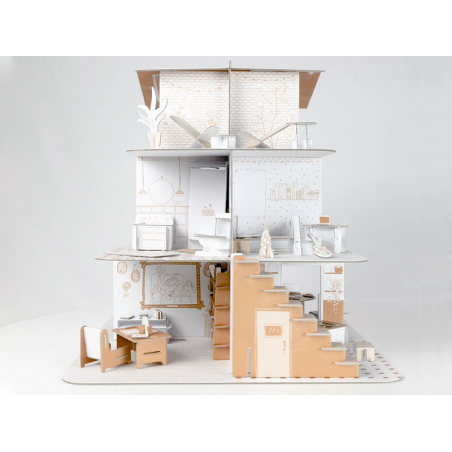 Maison de rêve en kit carton à colorier et à monter sans colle - 34 pièces  - 26 x 18 x 19 cm TODO - Kit maquettes céramique - Creavea