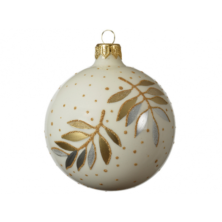 Acheter Boule de Noël en verre - blanc - feuille à paillettes - 8 cm - 5,49 € en ligne sur La Petite Epicerie - Loisirs créatifs