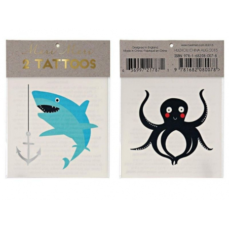 Acheter Planches de tatouages temporaires - requin et pieuvre - 2,99 € en ligne sur La Petite Epicerie - Loisirs créatifs