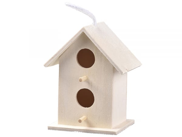 Une mini-maison en bois à 2 fenêtres à décorer pour en faire un nichoir à  oiseaux !
