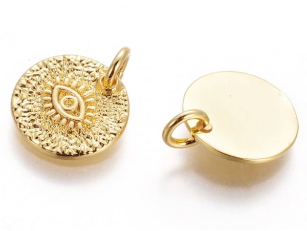 Acheter Breloque ronde avec œil - laiton doré - 12 mm - 3,69 € en ligne sur La Petite Epicerie - Loisirs créatifs