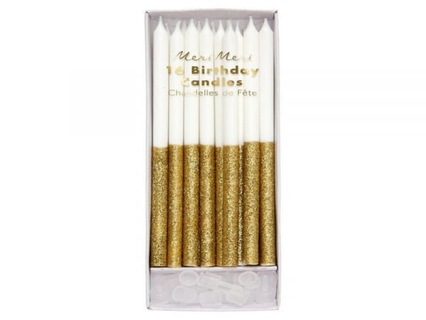 Acheter 16 grandes bougies d'anniversaire pailletées - doré - Meri Meri - 11,99 € en ligne sur La Petite Epicerie - Loisirs c...