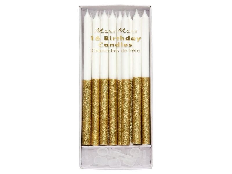 Acheter 16 grandes bougies d'anniversaire pailletées - doré - Meri Meri - 11,99 € en ligne sur La Petite Epicerie - Loisirs c...