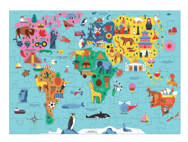 Découvrez ce puzzle la carte du monde de 78 pièces avec votre enfant !