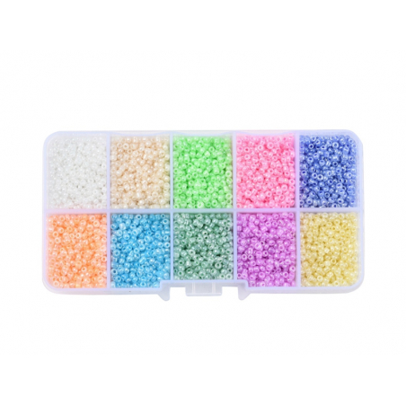 Acheter Boite d'assortiment de perles de rocaille - 10 couleurs - 11,99 € en ligne sur La Petite Epicerie - Loisirs créatifs