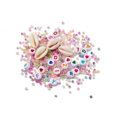 Acheter Boite coeur mix de perles de rocailles pastels et perles lettres - 6,79 € en ligne sur La Petite Epicerie - Loisirs c...