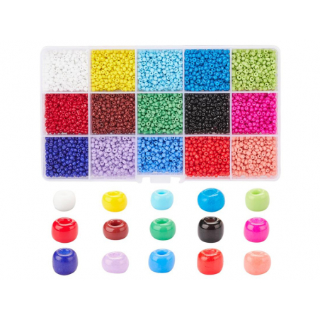 Acheter Boite de 15 couleurs de perles de rocailles - taille 8/0 soit 3 mm de diam env. - 14,99 € en ligne sur La Petite Epic...