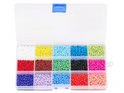 Acheter Boite de 15 couleurs de perles de rocailles - taille 8/0 soit 3 mm de diam env. - 14,99 € en ligne sur La Petite Epic...