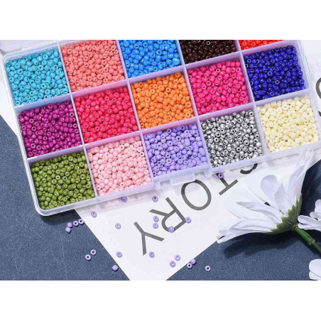 Acheter Boite de 15 couleurs variées de perles de rocailles rondes 8/0 - 3mm env. - 13,49 € en ligne sur La Petite Epicerie -...