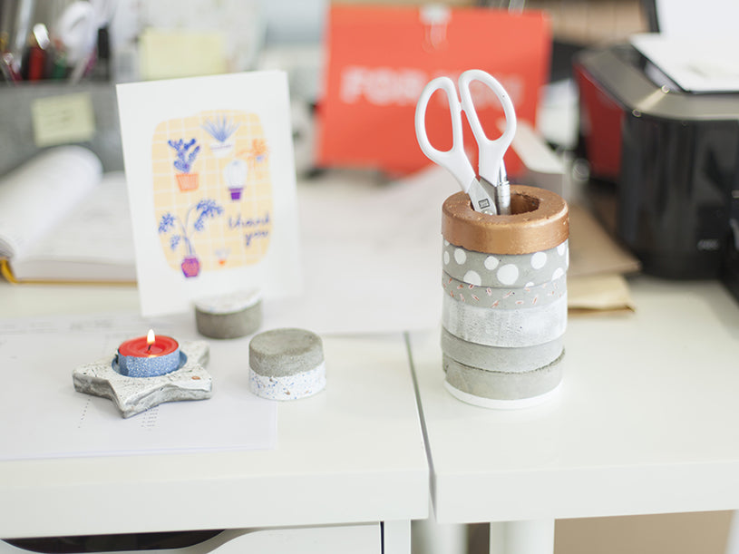 Les accessoires de bureau en béton