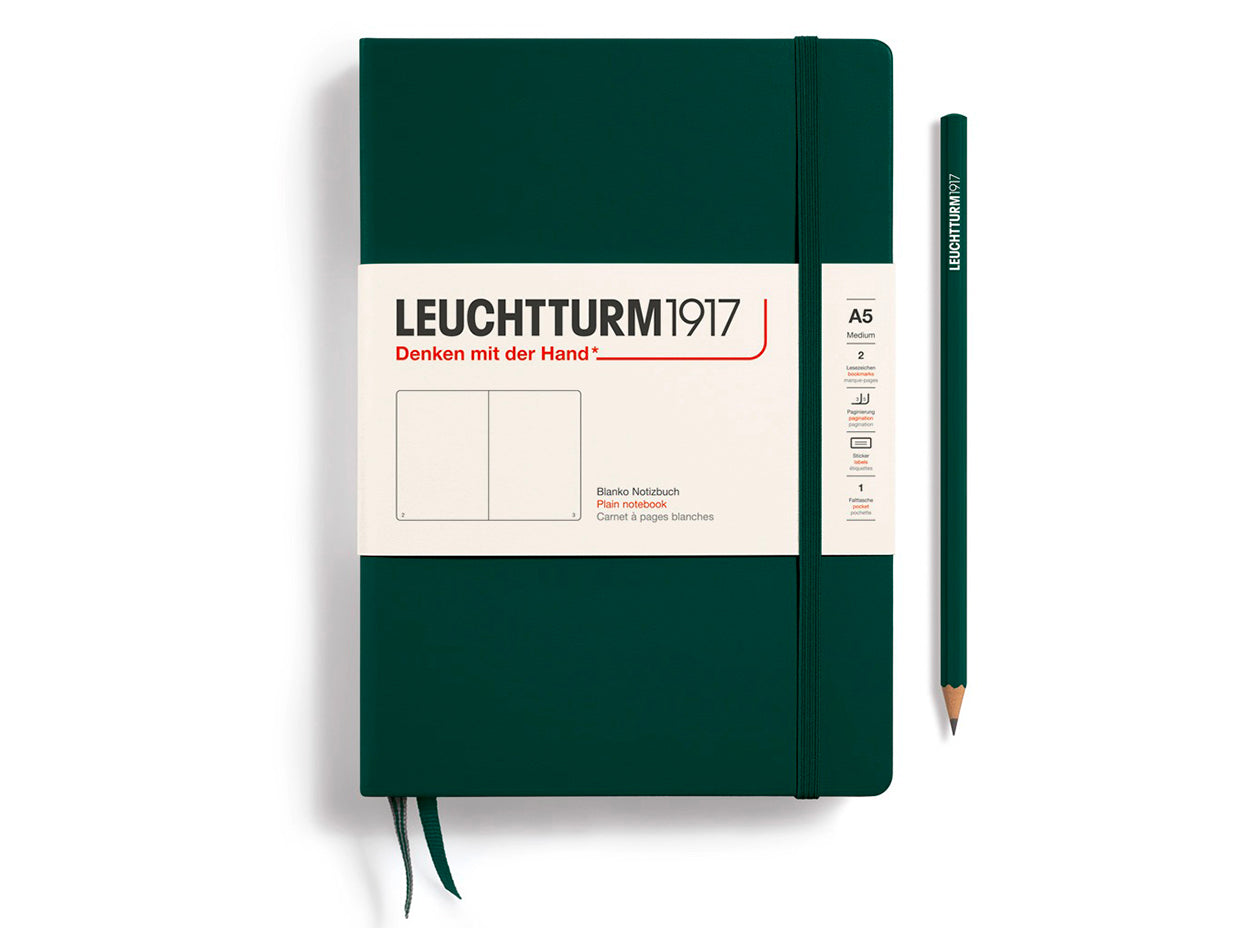 Carnet de notes Leuchtturm A5 à couverture rigide -vert forêt - pages blanches