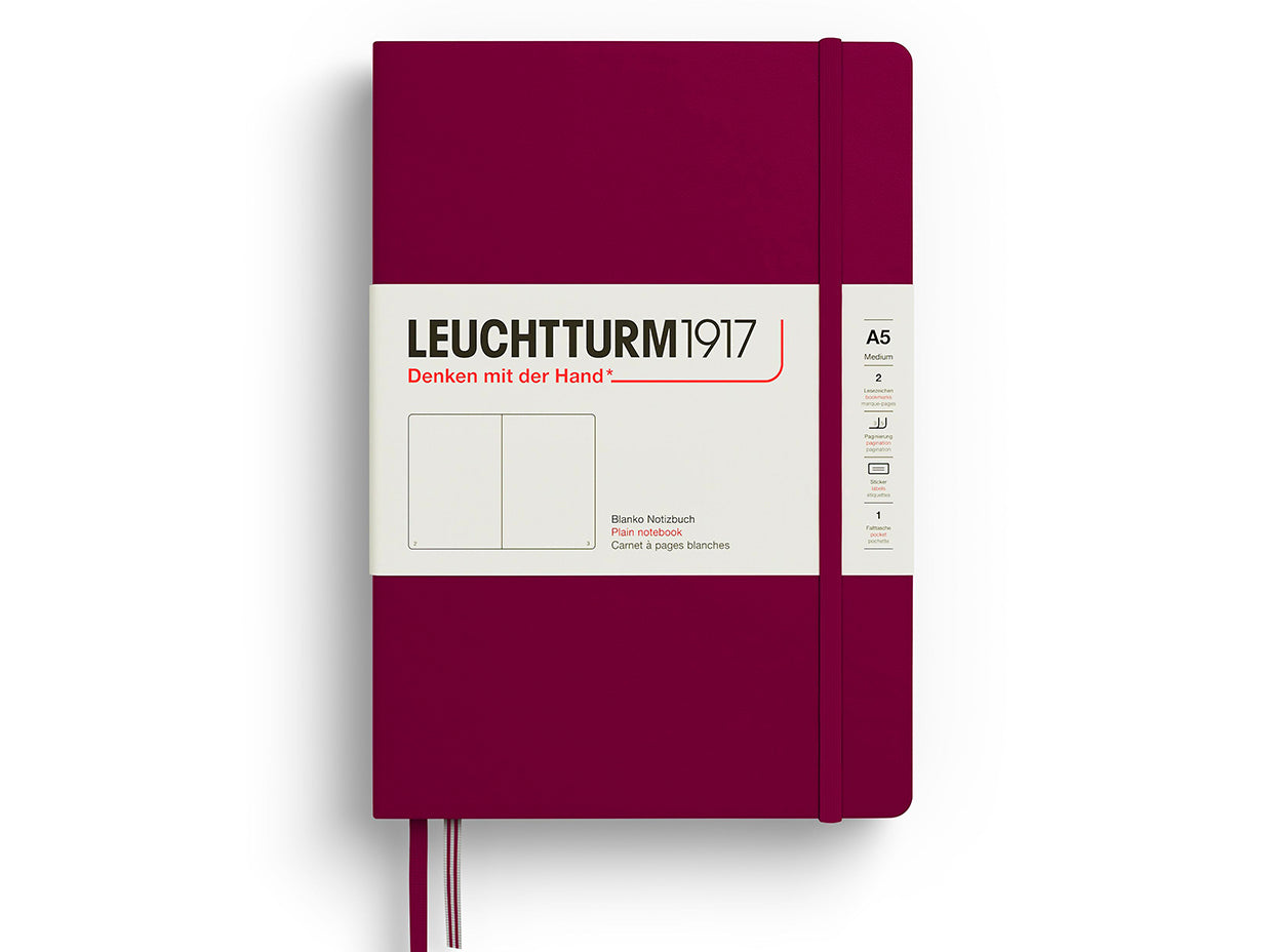 Carnet de notes Leuchtturm A5 à couverture rigide - rouge bordeaux - pages blanches