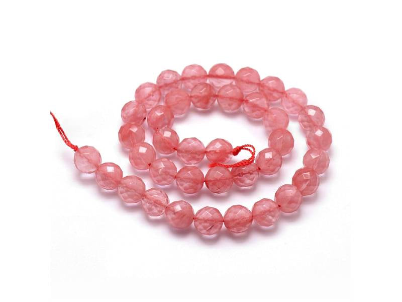 achat Lot de 50 perles en verre à facettes - Quartz cerise