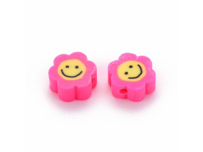 Achat Lot de 20 perles en pâte polymère - fleur émoticône - Rose foncé