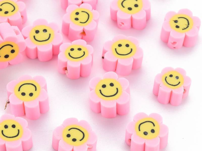 Achat Lot de 20 perles en pâte polymère - Fleur émoticône - Rose perle