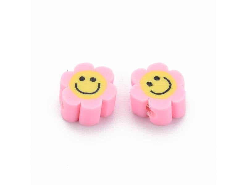 Achat Lot de 20 perles en pâte polymère - Fleur émoticône - Rose perle