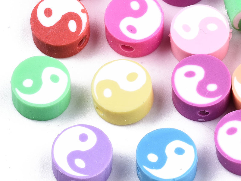 achat Lot de 20 perles en pâte polymère - Yin yang - Couleur aléatoire