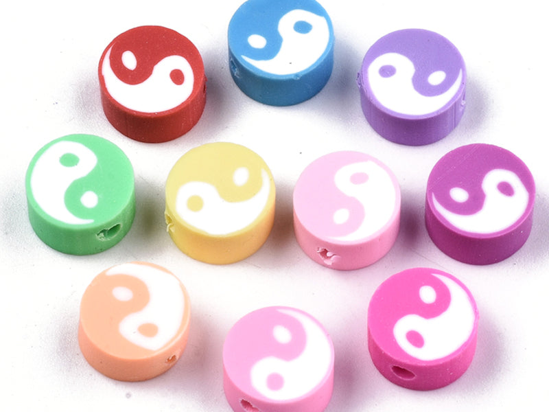 achat Lot de 20 perles en pâte polymère - Yin yang - Couleur aléatoire